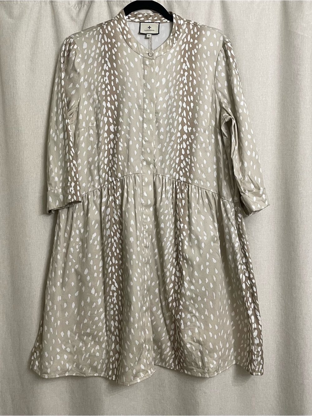 Tuckernuck Taupe White Spotted Print Cotton Swing Dress M